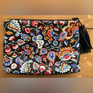 Loeffler Randall Black Floral Print Leather Clutch Pouch Purse